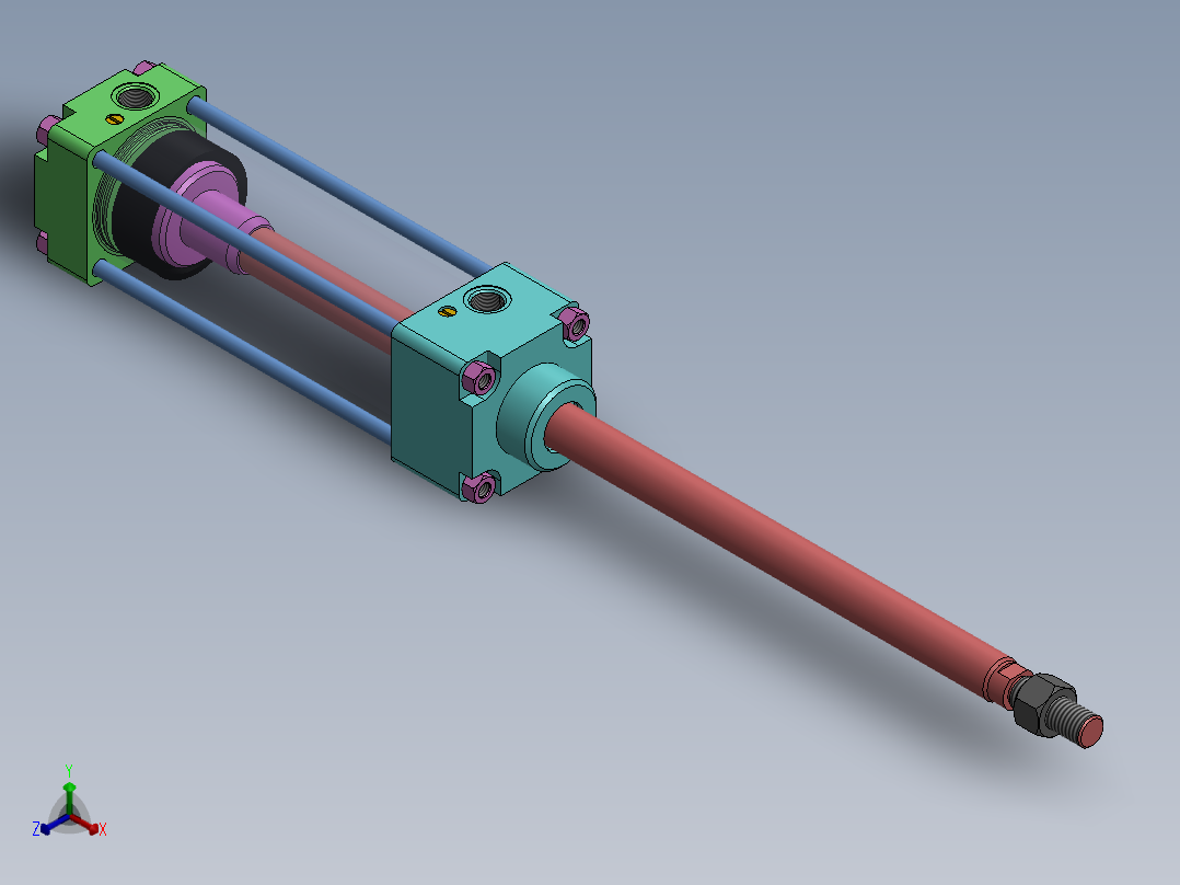 横拉杆气缸（带库欣）63x22x150 mm正等轴测图