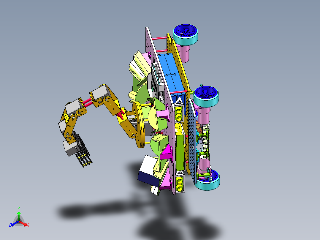 C20421-底盘悬挂带机械臂智能循迹小车正等轴测图