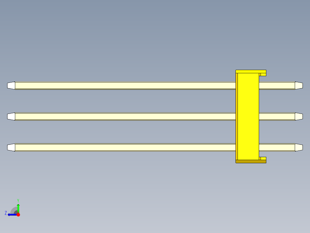 彩色公头100mil（2.54mm）系列-DS1021_yellow_3x30p_100mil_Type19_rev1.0右视图