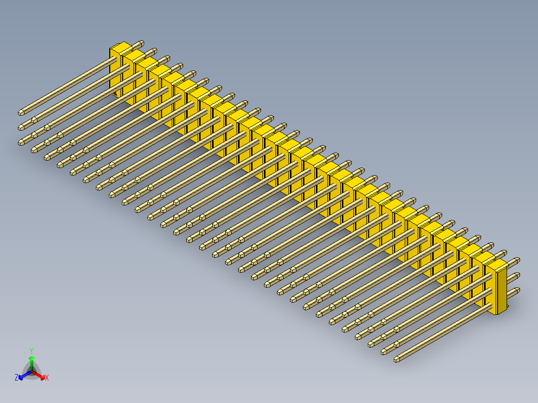 彩色公头100mil（2.54mm）系列-DS1021_yellow_3x30p_100mil_Type19_rev1.0正等轴测图