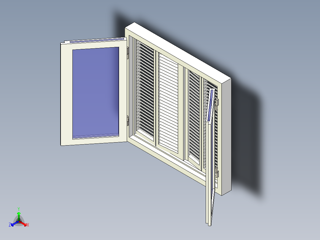 B2004389-木窗窗子正等轴测图