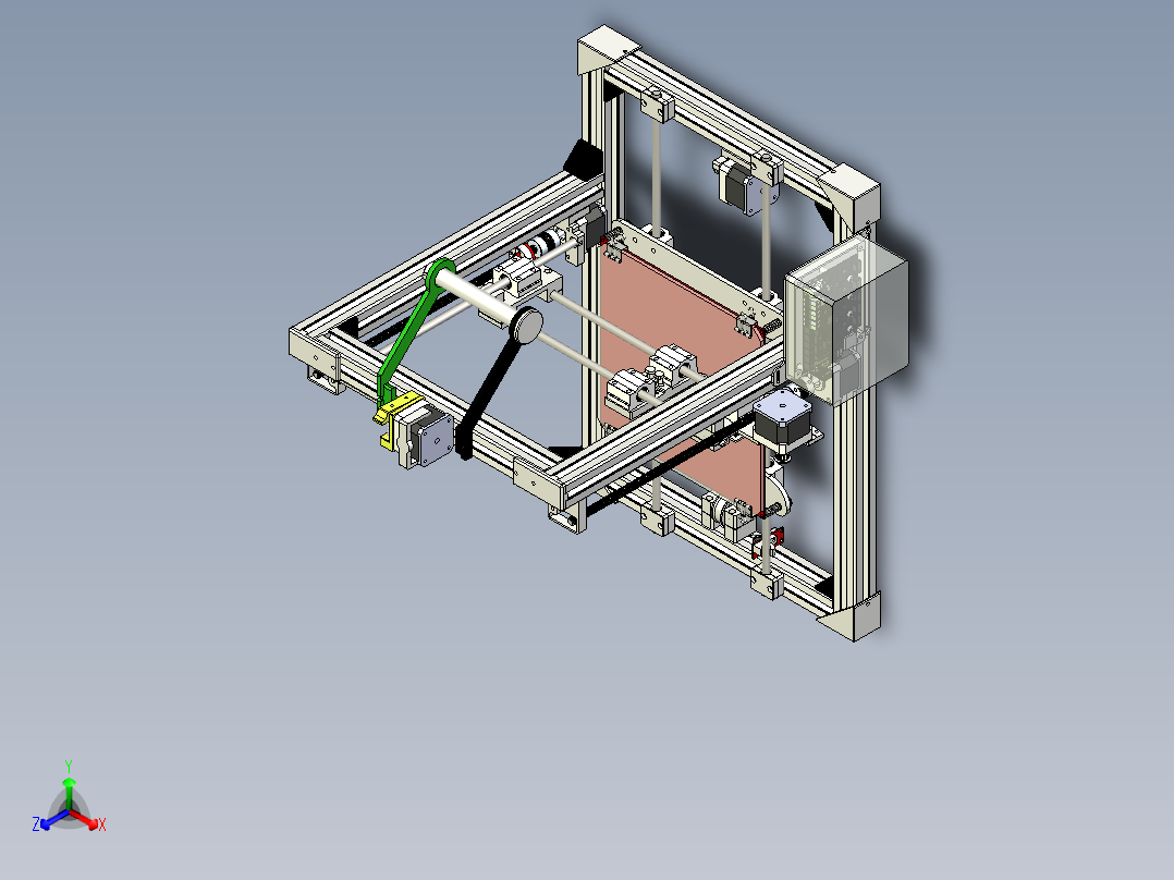 电机为 Nema 17的3d打印机正等轴测图