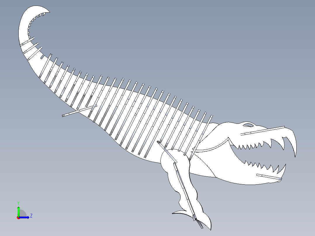 B2005267-鳄鱼，短吻鳄，薄板拼图，3D模型，3D拼图，金属工艺设计左视图