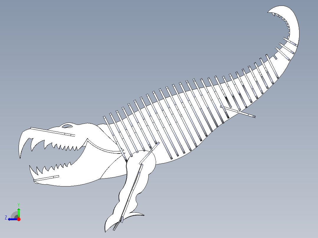 B2005267-鳄鱼，短吻鳄，薄板拼图，3D模型，3D拼图，金属工艺设计右视图
