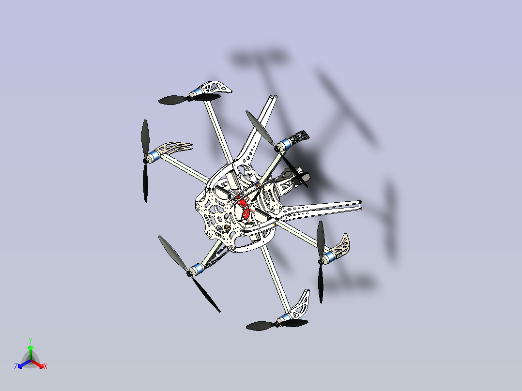 六翼航拍器无人机3D图纸三维建模主视图