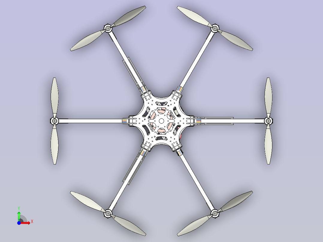 六翼航拍器无人机3D图纸三维建模前视图