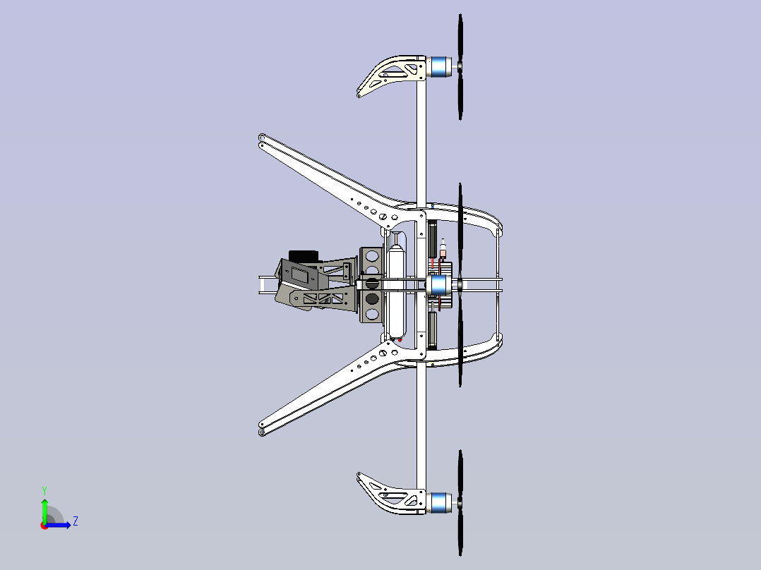 六翼航拍器无人机3D图纸三维建模左视图
