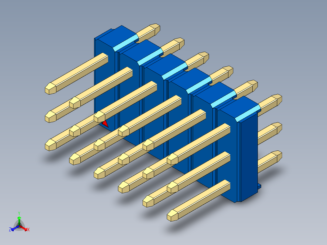 彩色公头100mil（2.54mm）系列-DS1021_blue_3x06p_100mil_Type1_rev1.0正等轴测图
