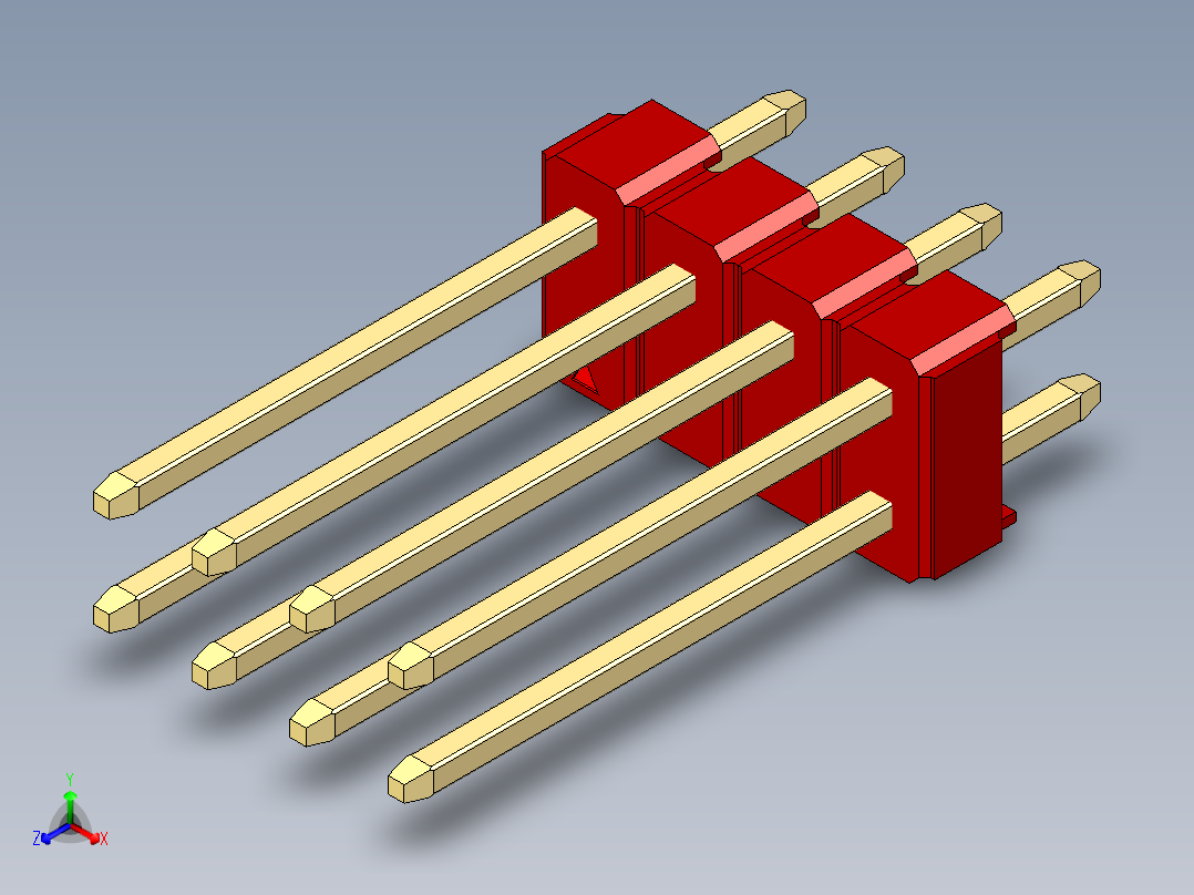 彩色公头100mil（2.54mm）系列-DS1021_red_2x04p_100mil_Type5_rev1.0主视图