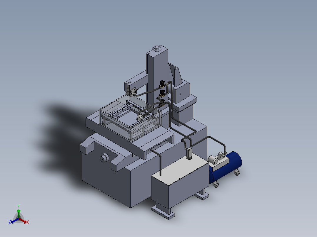 线切割机床sw源模型正等轴测图