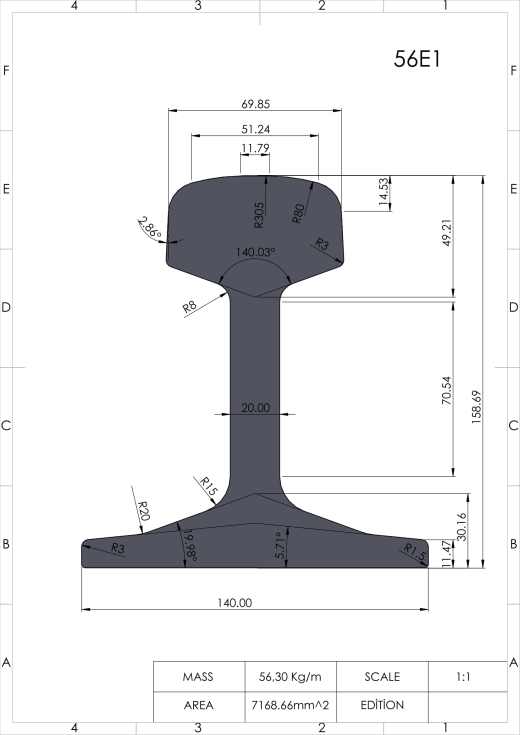 欧标最常见的钢轨型材30E1、33E1、S33、39E1 (BS80A)、45E1 (BS90A)、45E3 (RN45)、46E2 (U33)、49E1 (S49)、49E5、50E6 (U50)、54E1 (UIC54)、54E2 (UIC54E)、54E3 (S54)、54E4、54E5、56E1、60E1 (UIC60)和60E2缩略图