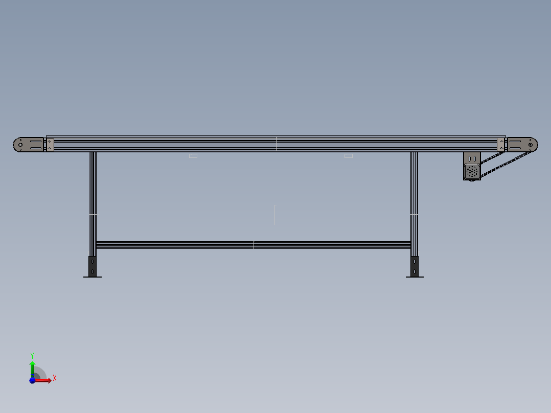 3m有动力皮带输送线4080型材皮带线3d图 2端可调张紧 3D+2D图纸前视图