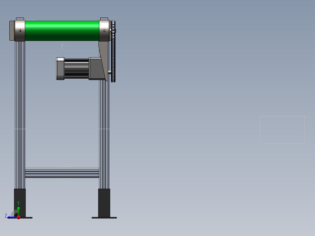 3m有动力皮带输送线4080型材皮带线3d图 2端可调张紧 3D+2D图纸右视图