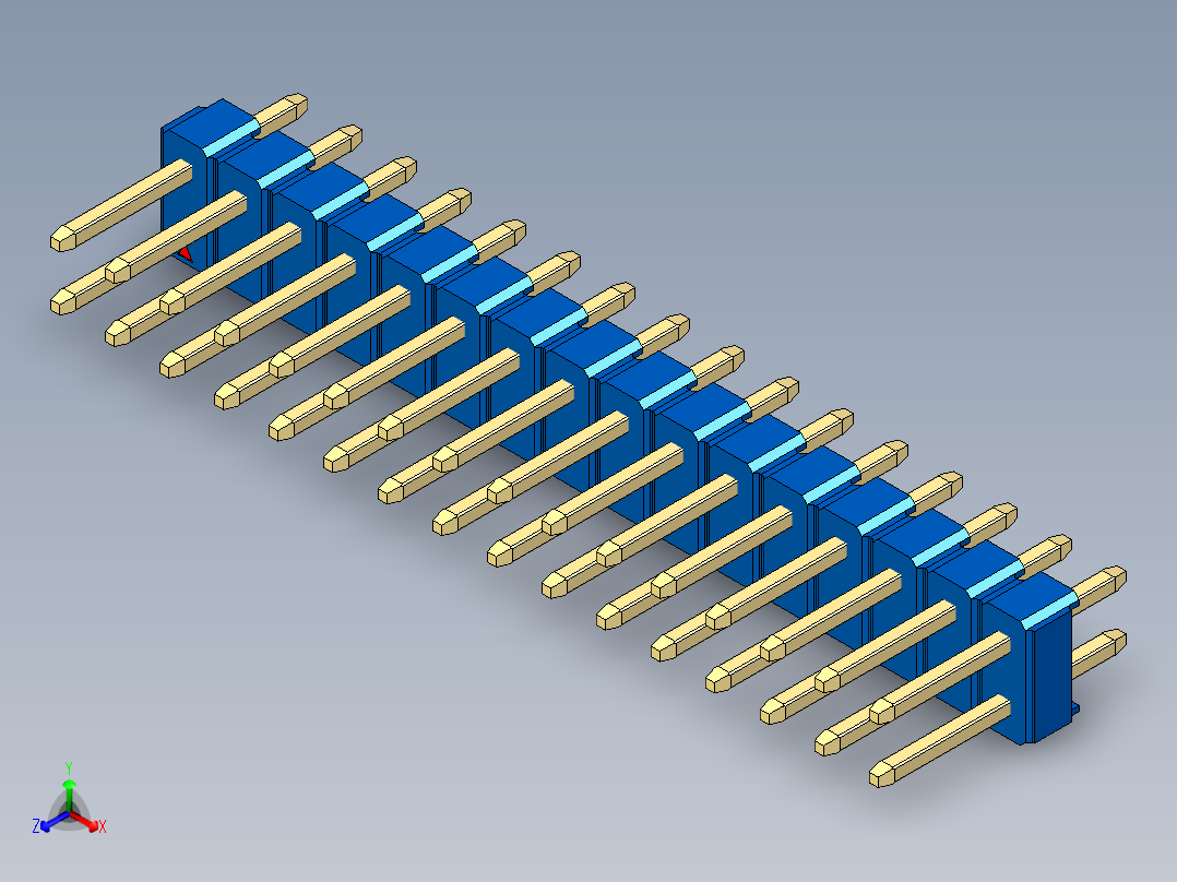 彩色公头100mil（2.54mm）系列-DS1021_blue_2x16p_100mil_Type1_rev1.0正等轴测图