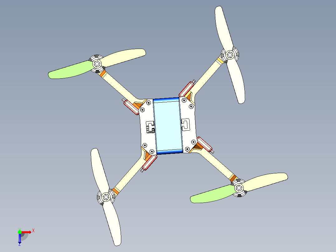 四旋翼无人机简易结构3D图纸俯视图