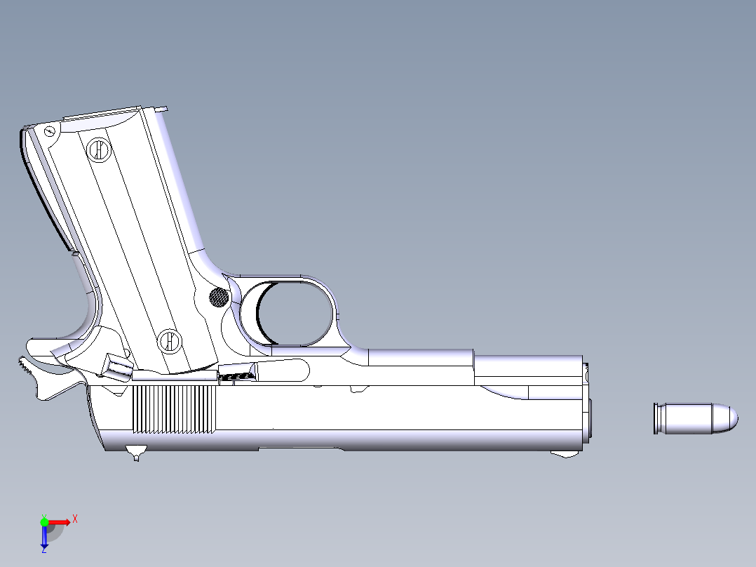 手枪左轮冲锋枪老式狙击步枪设计3D图纸1911-government-master-1 9 STP IGS CATIA俯视图