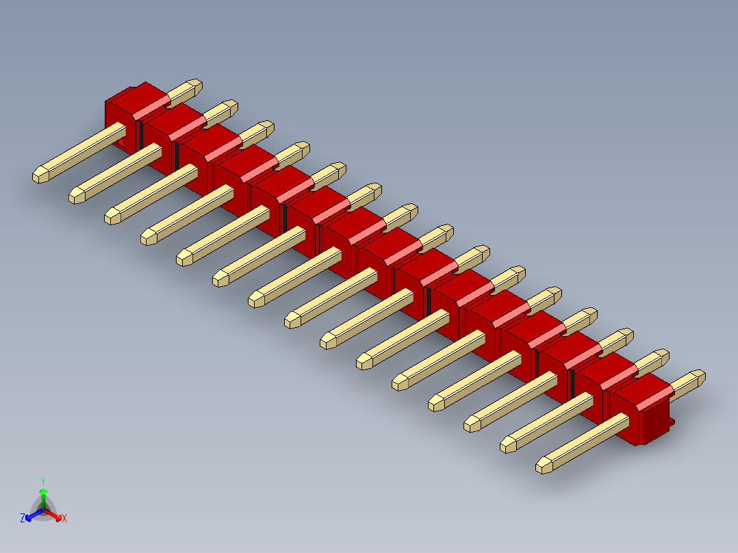 彩色公头100mil（2.54mm）系列-DS1021_red_1x15p_100mil_Type1_rev1.0主视图
