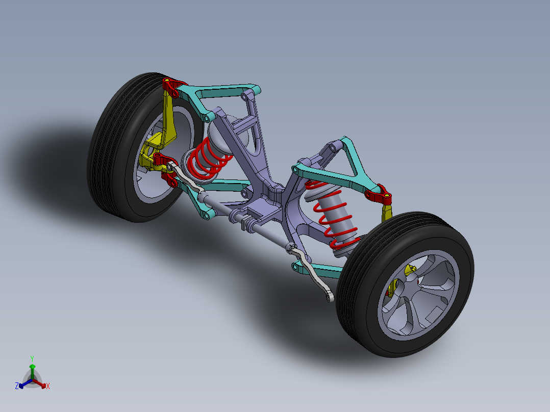 独立双通道悬架和制动系统安装正等轴测图