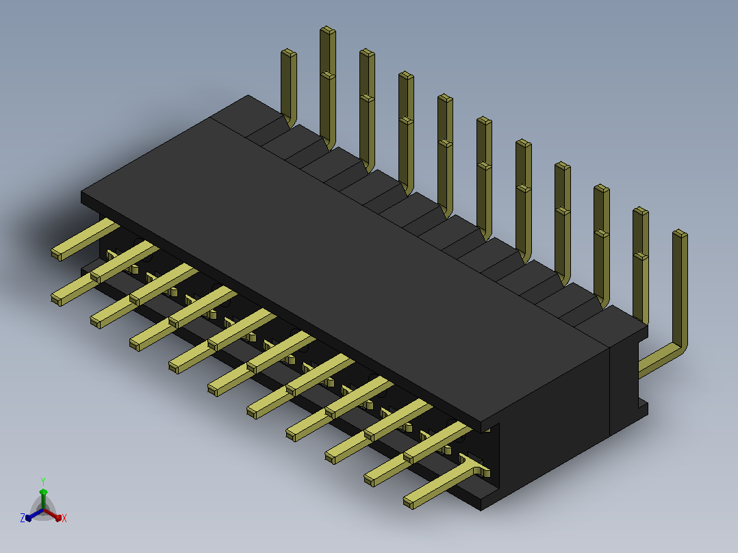 20针男性和母双排PCB插座连接器正等轴测图