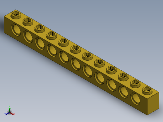 乐高机械组积木（横梁）-389524 Bright Yellow Technic Brick 1 x 12 with Holes正等轴测缩略图