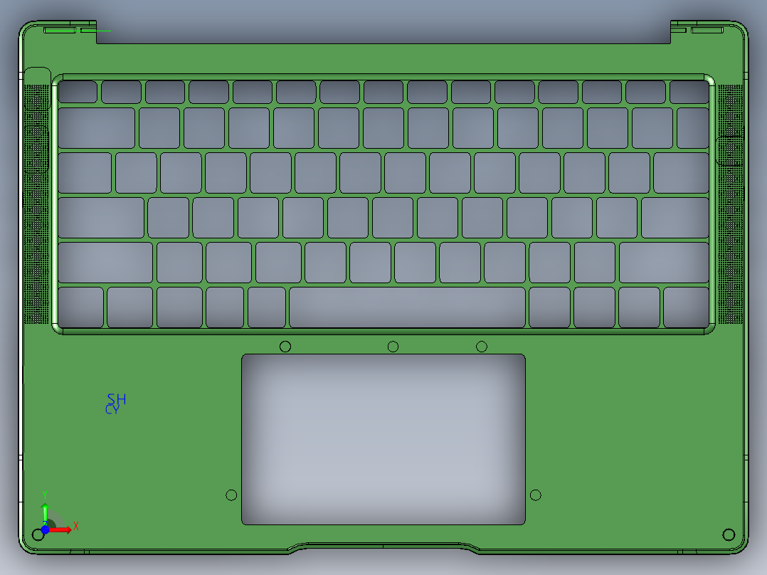 冲压键盘壳铣内侧壁+外形UG程序模型前视图