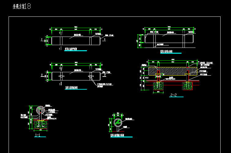 园林景观室外休闲座椅子坐凳子沙发凳施工图大样详图CAD图纸素材