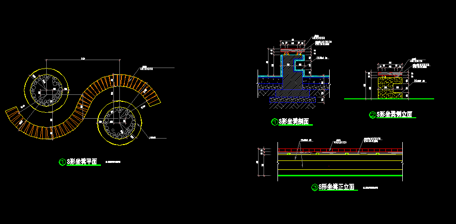 园林景观室外休闲座椅子坐凳子沙发凳施工图大样详图CAD图纸素材