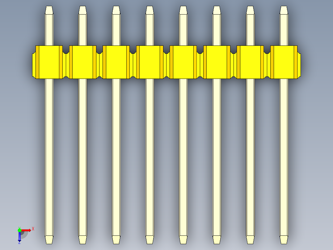 彩色公头100mil（2.54mm）系列-DS1021_yellow_1x08p_100mil_Type5_rev1.0俯视图