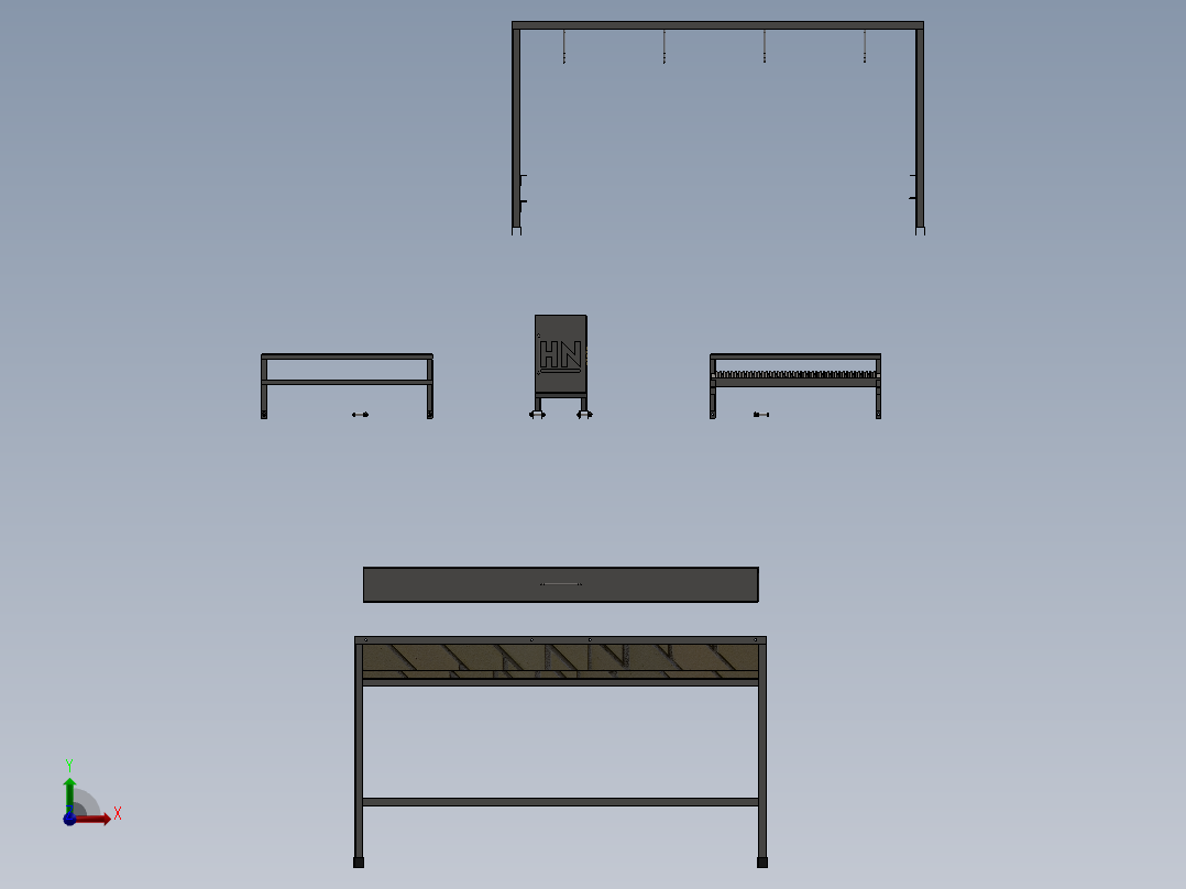 1600x700x1700mm烧烤架前视图