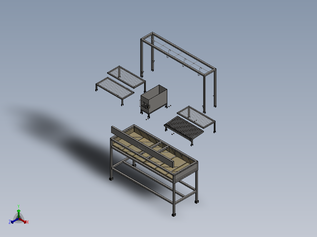 1600x700x1700mm烧烤架正等轴测图