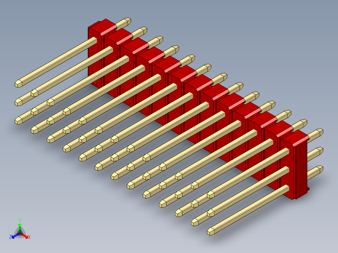 彩色公头100mil（2.54mm）系列-DS1021_red_3x13p_100mil_Type5_rev1.0主视图