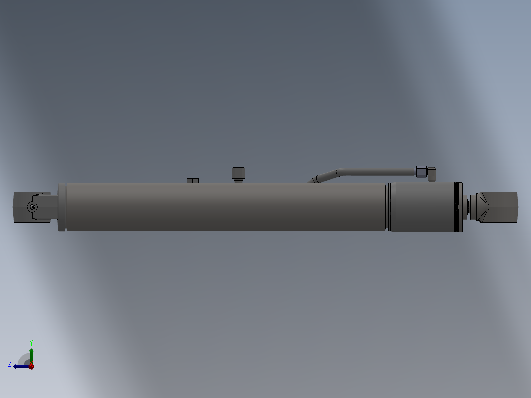 一种有缓冲装置的液压油缸三维模型右视图