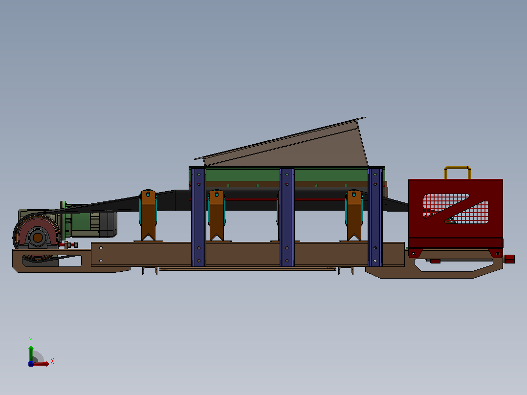 化肥颗粒传送带3D图纸 Solidworks设计前视图