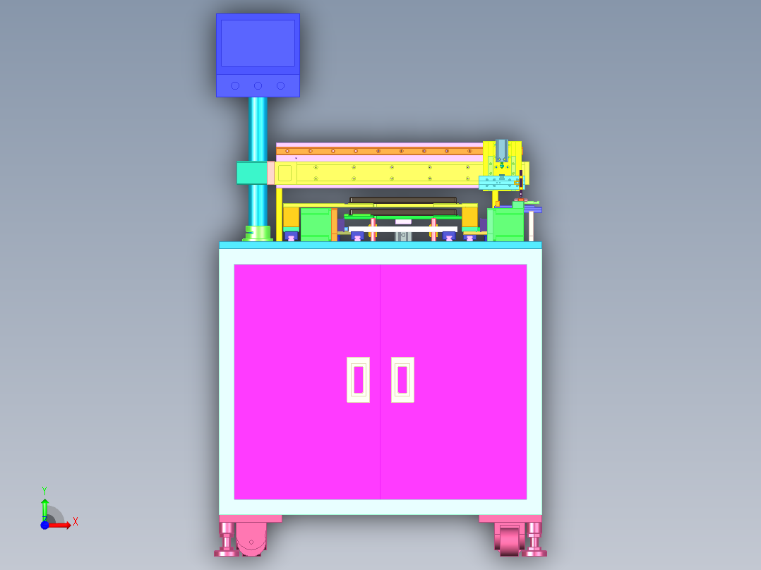 吸塑盘摆料3d图纸 非标设计素材 吸塑盘摆盘上料机3d方案模型前视图