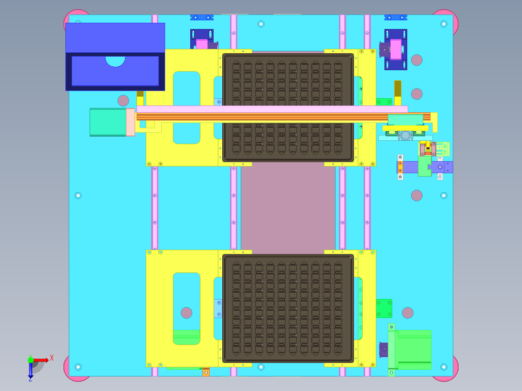 吸塑盘摆料3d图纸 非标设计素材 吸塑盘摆盘上料机3d方案模型俯视图