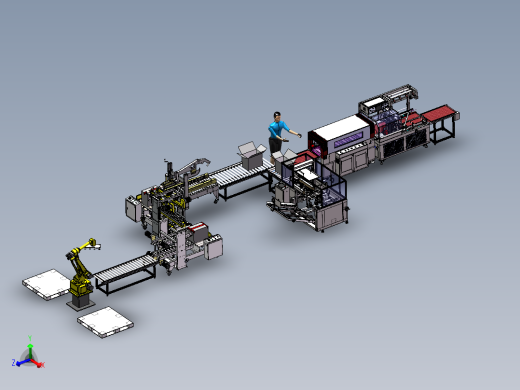 开箱边封收缩人工装箱折盖角边角边码垛