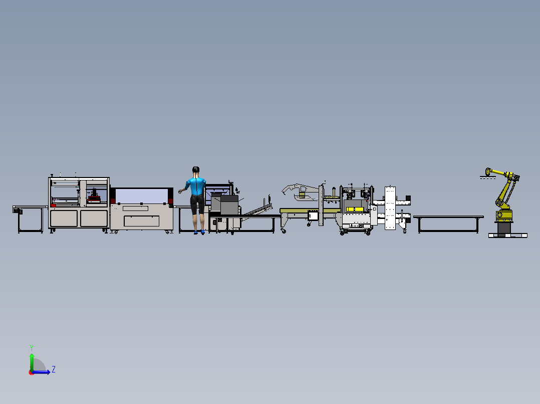开箱边封收缩人工装箱折盖角边角边码垛左视图