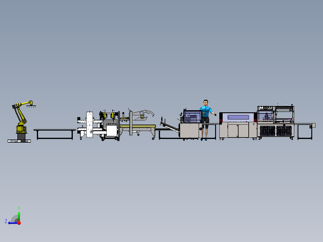 开箱边封收缩人工装箱折盖角边角边码垛右视图