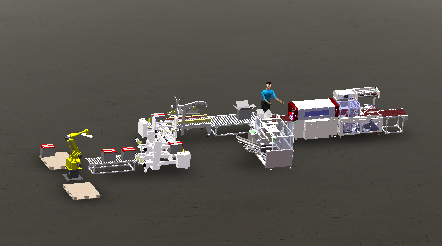 开箱边封收缩人工装箱折盖角边角边码垛