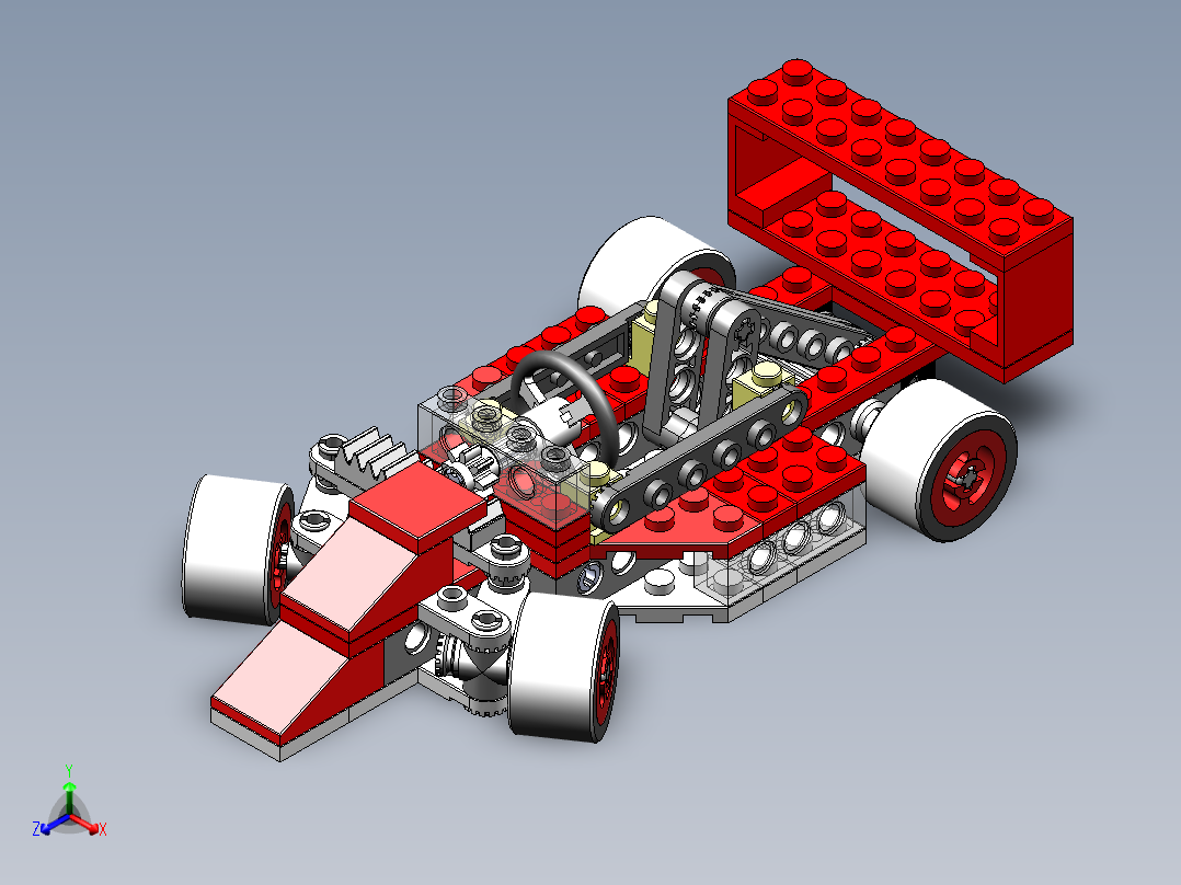 乐高四轮玩具车正等轴测图