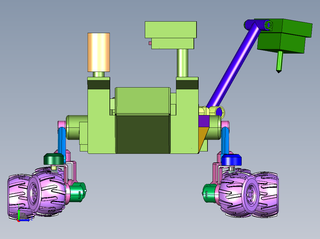越障性能的六轮摇臂式月球探测车左视图