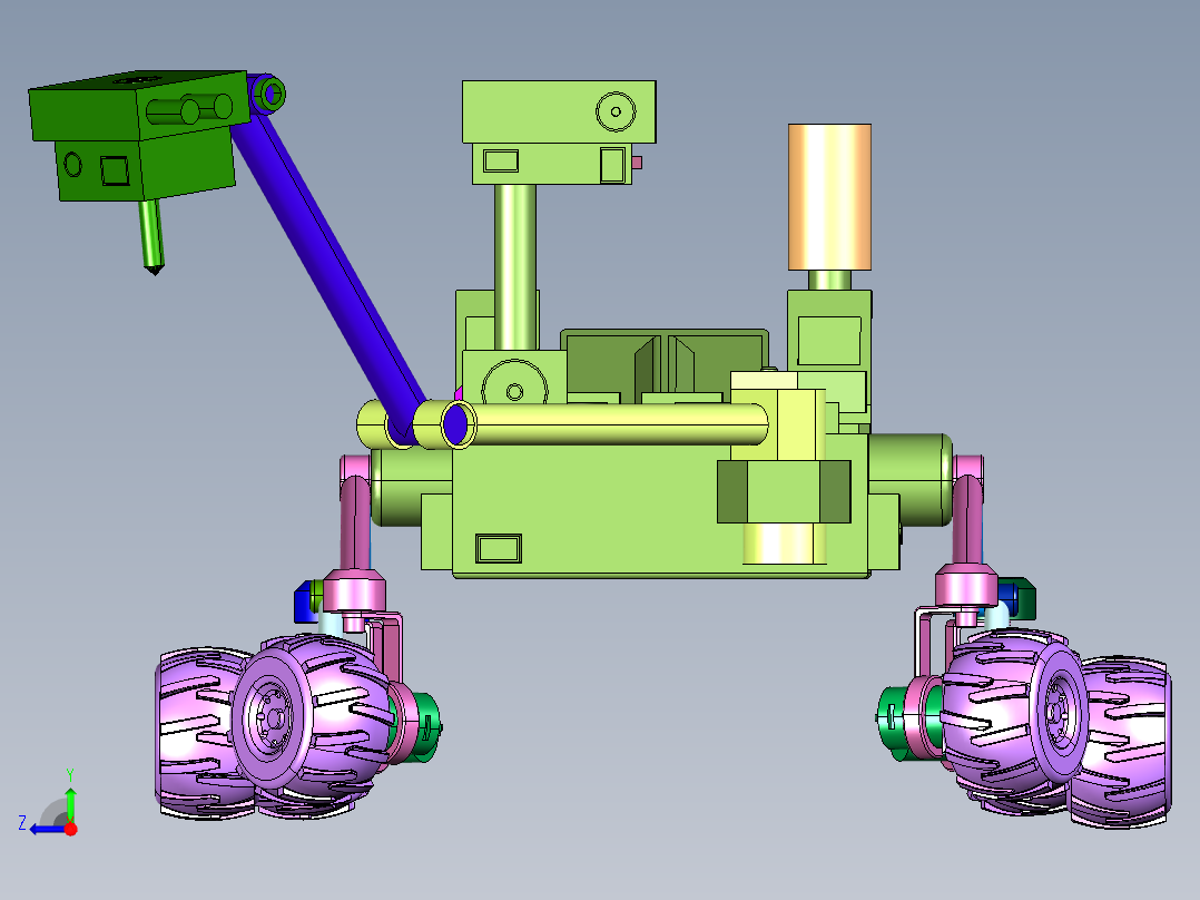 越障性能的六轮摇臂式月球探测车右视图