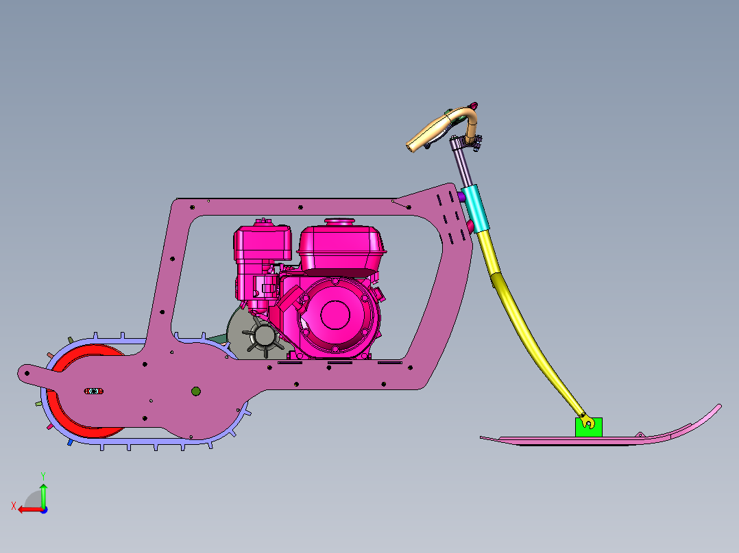 履带滑雪场雪地摩托后视图