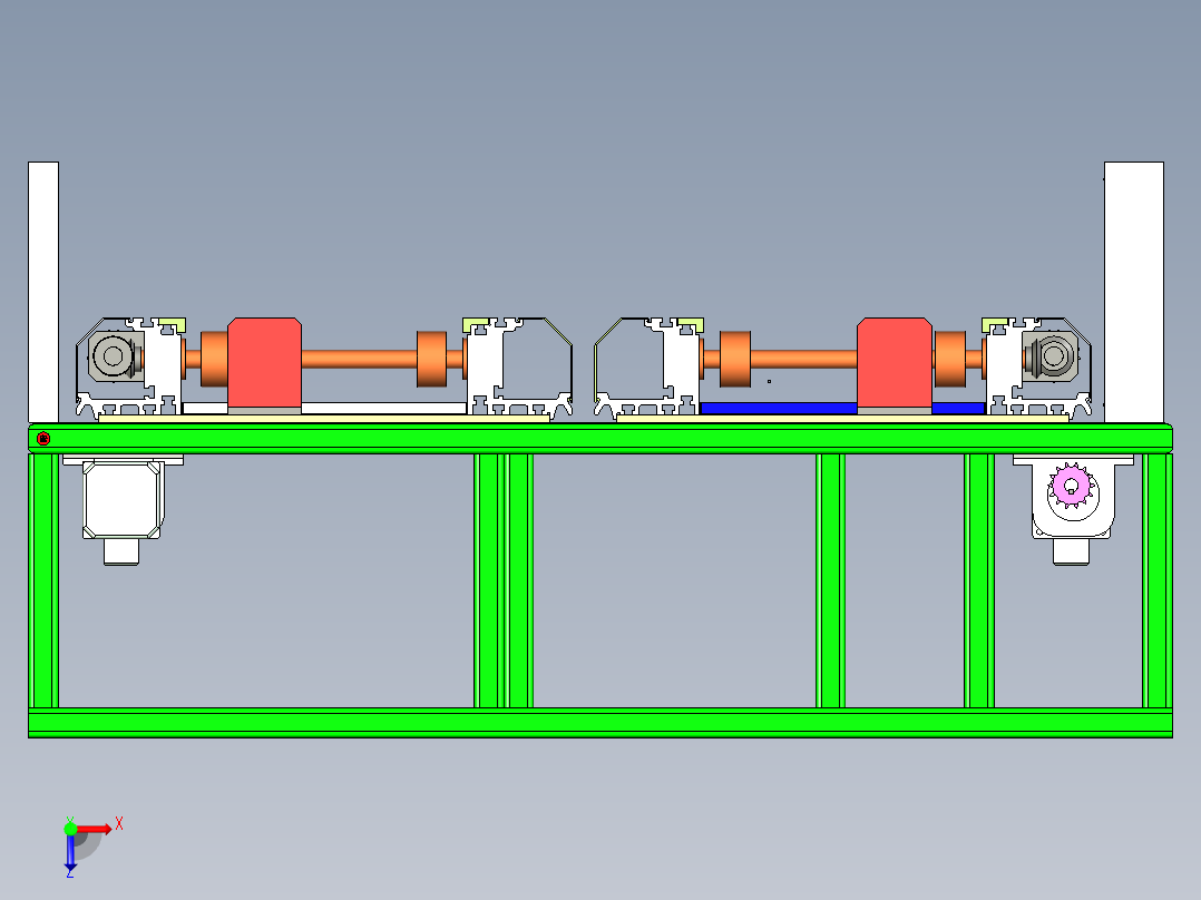双通道滚筒输送线设计俯视图