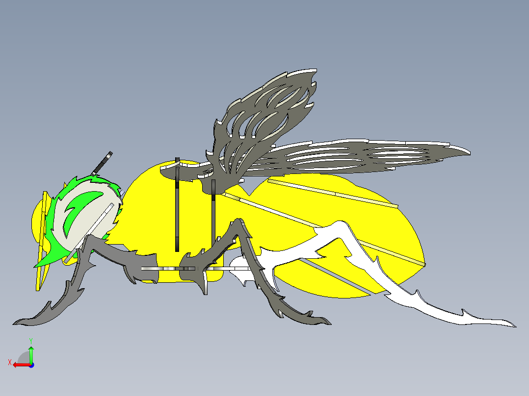 B2005251-黄蜂，金属板拼图，昆虫，3D模型，3D拼图，金属工艺设计后视图
