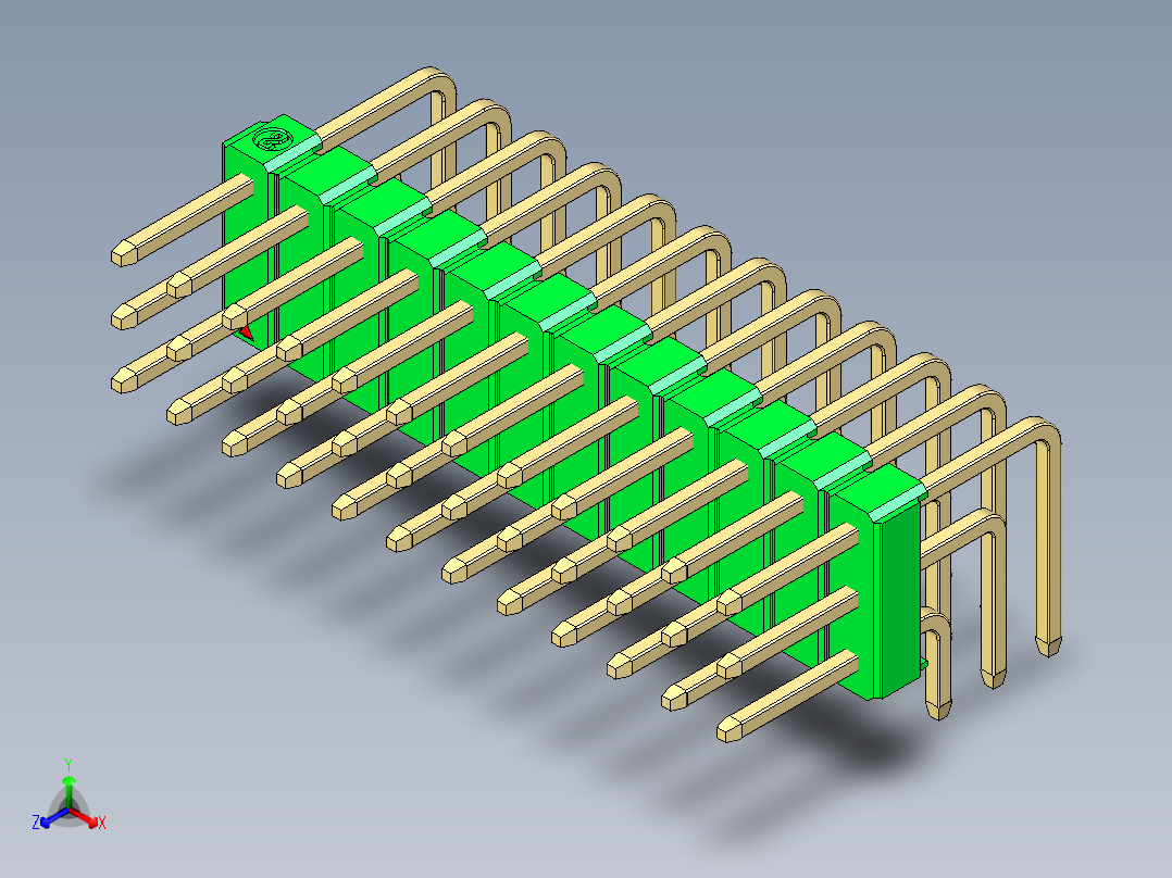 彩色公排针 100mil 2.54mm 系列-DS1022_green_3x12p_100mil_TypeD_rev1.0主视图