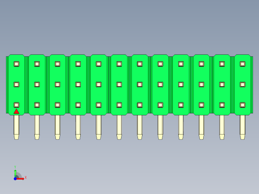 彩色公排针 100mil 2.54mm 系列-DS1022_green_3x12p_100mil_TypeD_rev1.0前视缩略图
