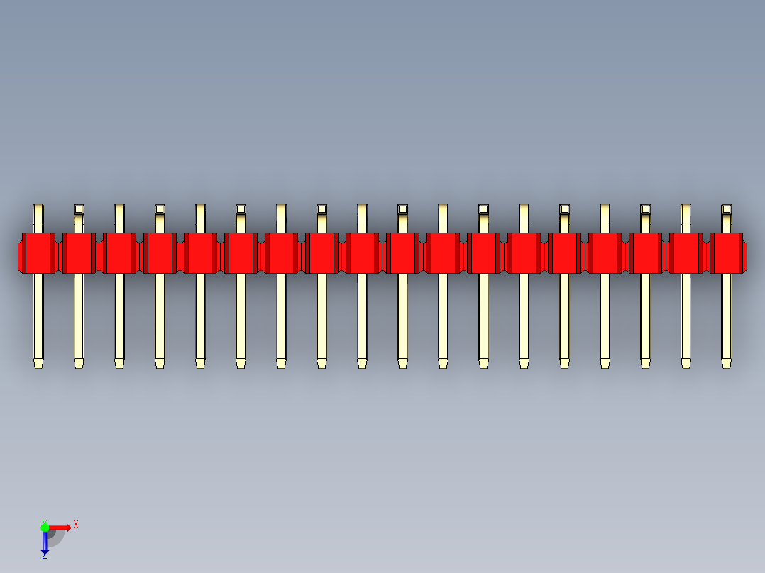 彩色公排针 100mil 2.54mm 系列-DS1022_red_18p_100mil_Type_SMT_R2_rev1.0俯视图