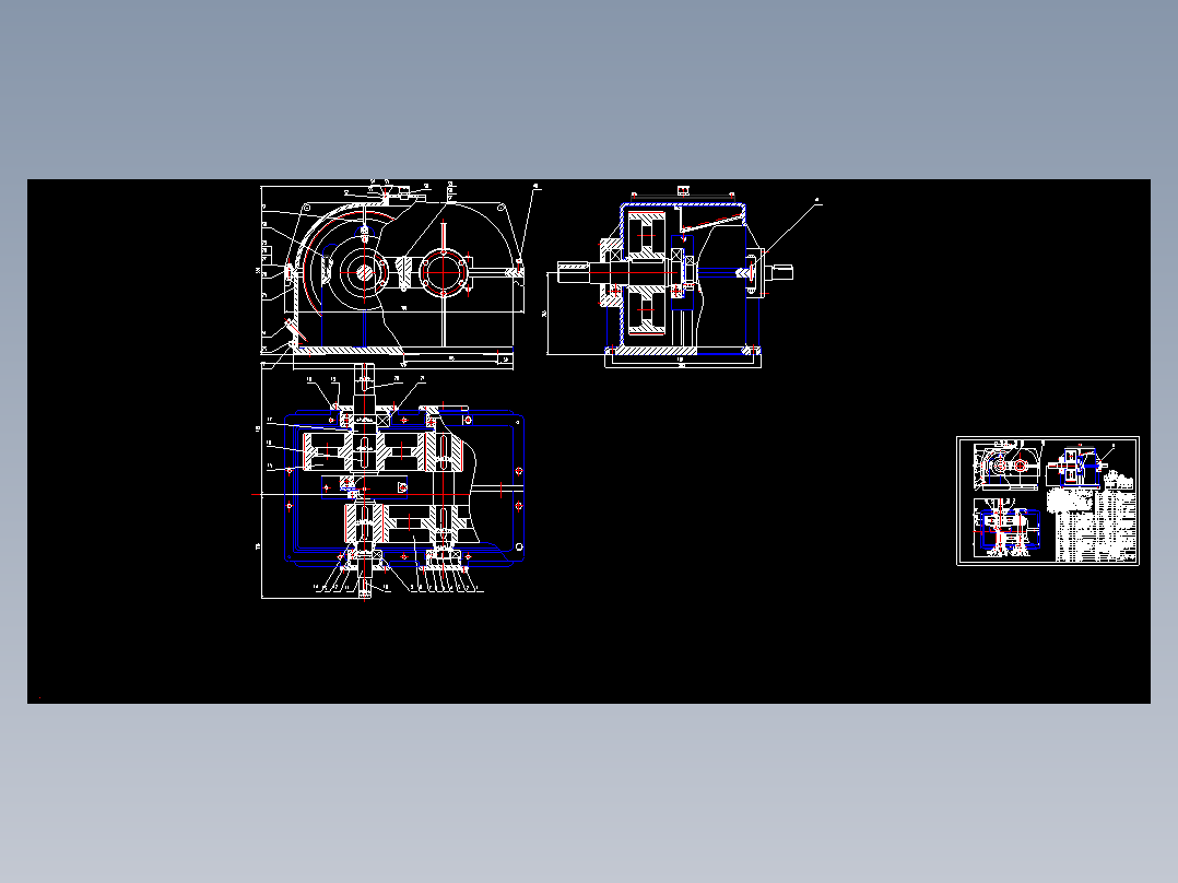 同轴式二级圆柱斜齿轮减速器设计CAD图纸
