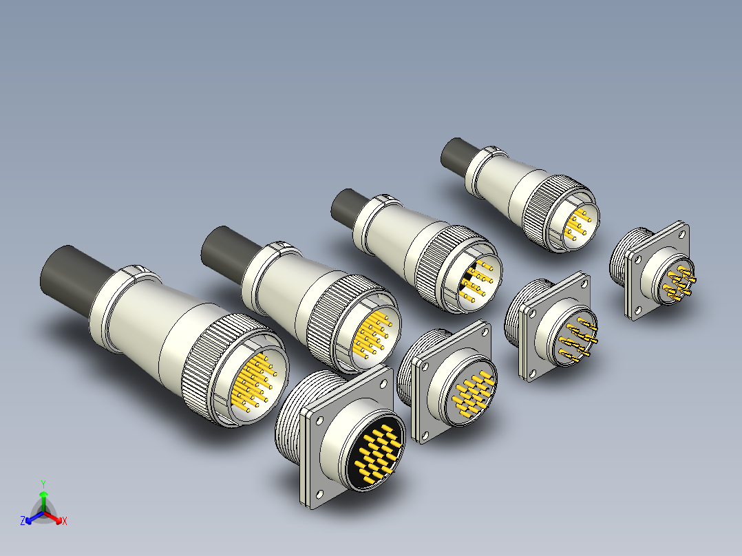 威浦航空插头WS20~32系列三维模型正等轴测图